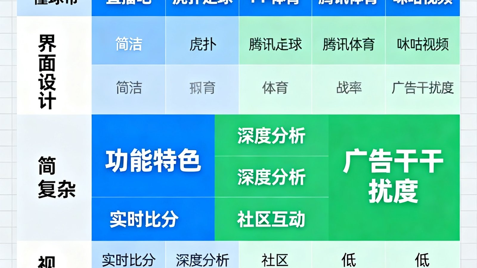 评测团队对比了六款主流足球App界面设计，功能特色与广告干扰度